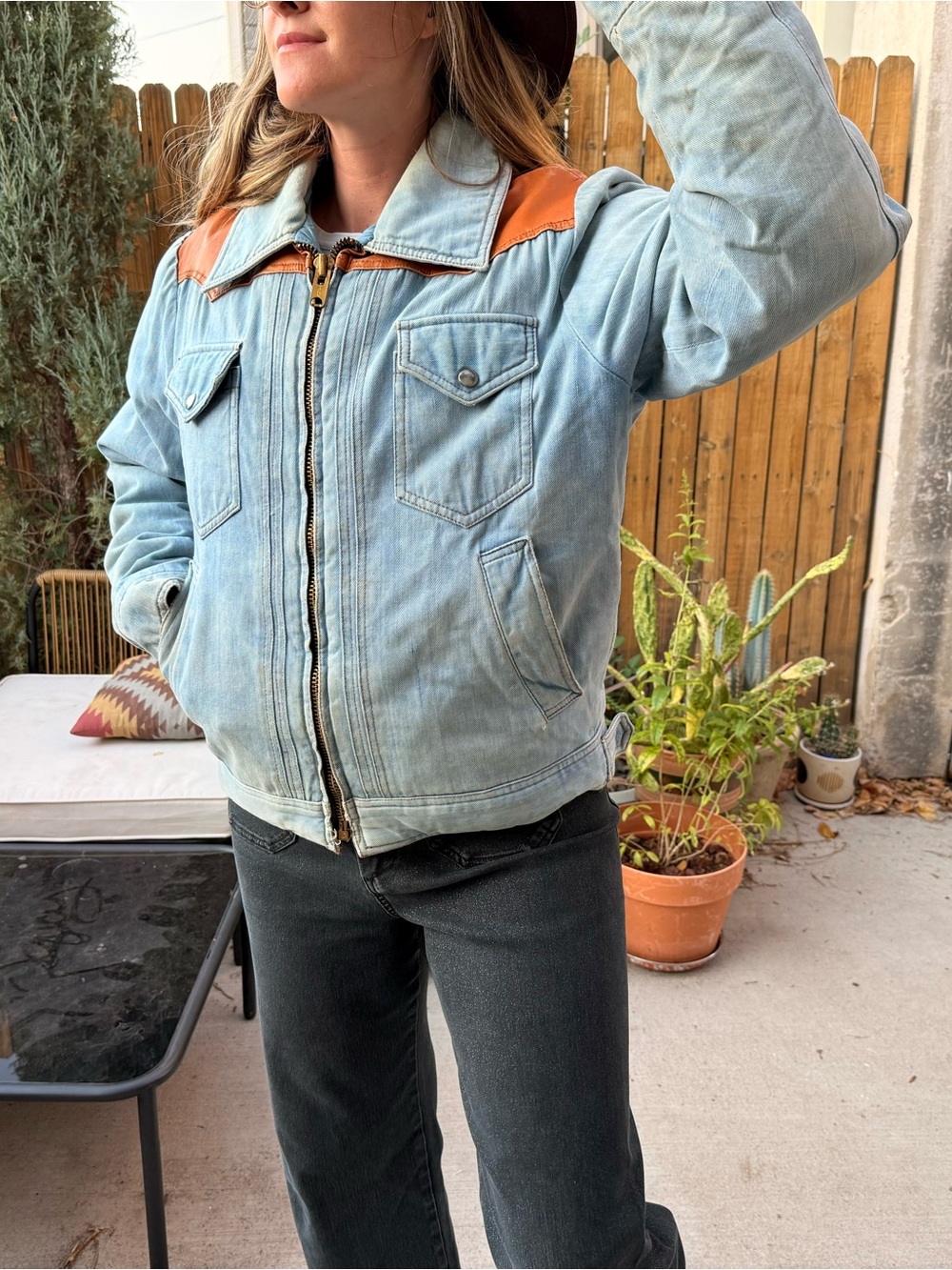 Vintage Western Leather and Denim Down Jacket 1970s Colorado